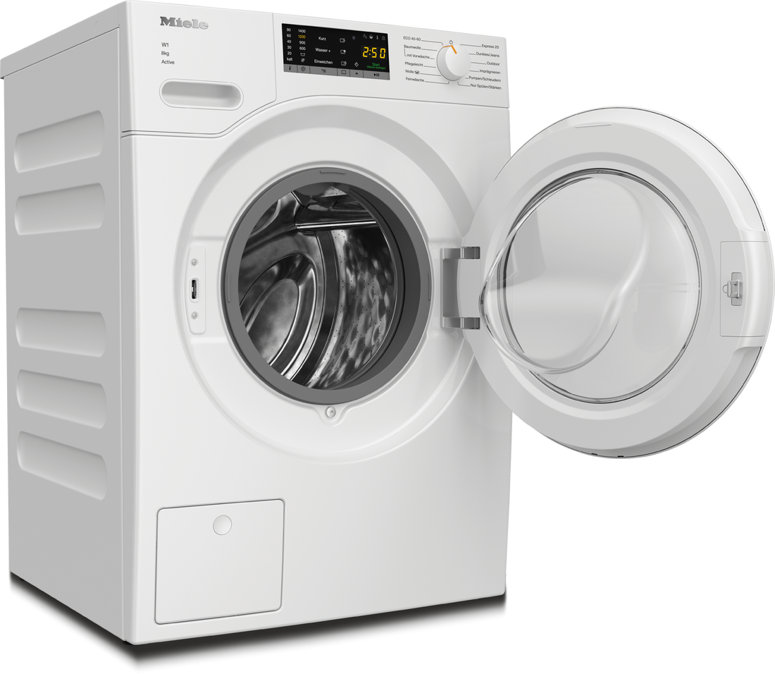 Miele WWA120 WCS Active Waschmaschine – 8 kg, 1.400 U/min, Weiß – Frontansicht in Lotosweiß